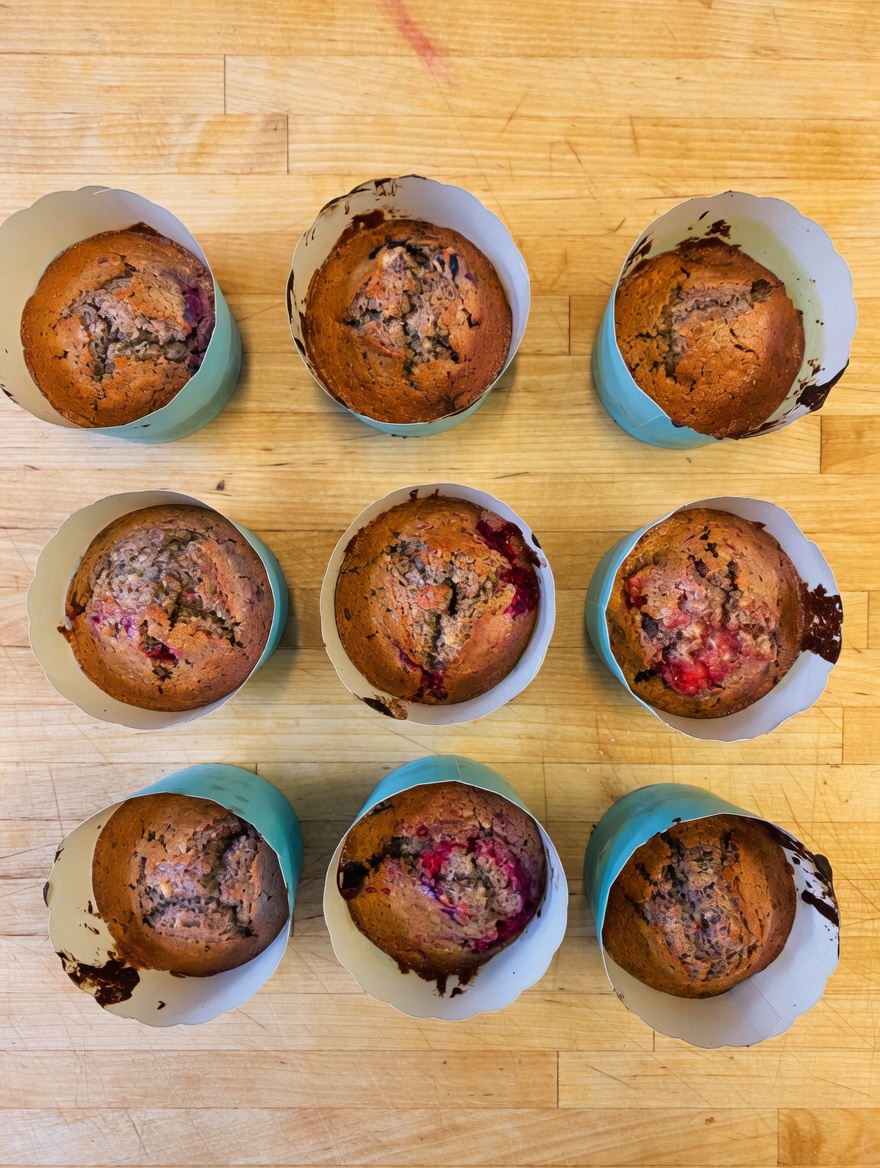 Fruit muffins in blue wrappers